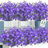 12 Bundles Artificial Flowers For Outdoors Decoration, Fake Freesia Silk Flowers Uv Resistant Artificial Plants For Summer Indoor Outside Garden Wedding Farmhouse Porch Home Decor, Purple