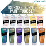 12-Color Iridescent Acrylic Paint Set Large 75Ml Tubes - Luminescent, Chameleon, Color-Shifting Pearl Colors, Crafting Paints - Iridescent Paint Acrylics For Canvas, Wood, Rock, Paper