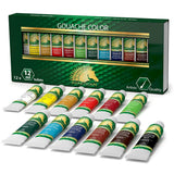 Gouache Paint Set - 12 X 12Ml Tubes - Artist Quality - Lightfast - Premium Vibrant Colors - Fade-Proof - Rewettable - High Pigment Load - Professional Painting Supplies