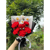 Completed Red Heart Crochet Flowers Bouquet, Handmade Knitted Bouquet For Valentine, Couple, Crochet Artificial Flowers Of Rose As Gift For Mother, Friends, Daughter, Home Decor (Red Rose)