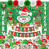 59Pcs Merry Christmas Decorations Backdrop Banner Porch Sign Hanging Outdoor Decorations Balloons For Party Supplies