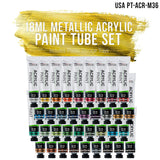 36-Color Metallic Acrylic Paint Set - 18Ml Tubes - Acrylic Paint For Canvas Painting, Wood Crafts & Rock Painting - Color Mixing Wheel