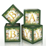 Jungle Safari Baby Boxes With Letters For Baby Shower Decorations - Animal Theme Decor Balloon Blocks For Safari Baby Shower, Gender Reveal, Birthday Party Supplies (Boy/Girl)