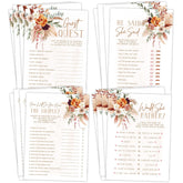 Fun Bridal Shower Games – Boho Floral Terracotta Orange Wedding Activities Set, 25 Double-Sided Cards, Includes Guest Quest, He Said She Said, Would She Rather, And How Well Do You Know The Couple