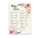 Bohemian Theme Baby Shower Games — Boho Baby Trivia Game — Pack Of 25 — Fun Facts Girl Pink Floral Feather Rustic Chic Co-Ed Couples Shower Activity Gender Reveal Party G400-Trv