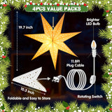 2 Pack 20 Inch Paper Star Lanterns, Star Paper Light Christmas Decor, 7 Points Warm White Led Star Light With Plug, Coll