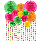 Tropical Party Decorations Paper Fans Colourful Folding Honeycomb Flower Garland Kit Wall Decor For Hawaiian Exotic Summer Beach Pool Party Decoration Birthday Celebration Supplies 12Pcs