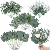 150 Pcs 4 Kinds Mixed Artificial Eucalyptus Leaves Stems Bulk Fake Silver Dollar Eucalyptus Bundle Faux Plants Greenery For Diy Bouquets Floral Arrangement Wedding Engagement Party Decor