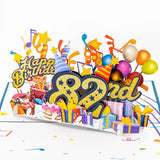 3D Pop Up Happy 82Nd Birthday Card – Blue Design With Glitter Numbers, Balloons, Cakes & Gifts – Unique Bday Card For Dad, Mom, Husband, Wife, Man Or Woman – 5" X 7"