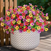Artificial Flowers For Outdoors Potted Spring Decor, 12 Bundles Fake Summer Daisy With Realistic Eucalyptus Leaves, Faux Plants For Greenery Boxwood Porch Patio Garden Pot Lawn(Red Purple Yellow)