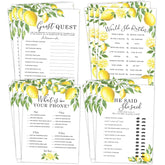 Lemon Bridal Shower Bachelorette Games - Floral He Said She Said, Find The Guest, Would She Rather, What'S In Your Phone - 25 Games Each, 1 Game Per Side