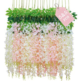 10Pcs White & Pink Fake Wisteria Hanging Flowers, 3.6Ft/Pcs Artificial Wisteria Garland, Hanging Flowers For Wedding Party Home Backdrop Wall Decoration
