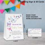 Measure The Baby Bump Baby Shower Game Set, 1 Standing Sign With 50 Guessing Cards, Butterfly Kisses Gender Reveal Party Decorations Supplies - B48