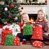 Christmas Drawstring Gift Bags, Assorted Reusable Fabric Gift Wrapping Bags For Gifts Xmas Party Holiday Favors(12 Pcs, 4 Sizes)