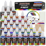 36 Color Deluxe Acrylic Airbrush, Leather & Shoe Paint Set With Cleaner, Thinner, 50-Plastic Mixing Cups, 50-Wooden Mix Sticks And Color Mixing Wheel