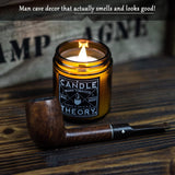 Candle Theory Man Cave Stuff Men 4Oz Candles Set Of 3, Crackling Woodwick Masculine Scent, Warm Tobacco Cigar, Smoked Suede, Fresh Shave
