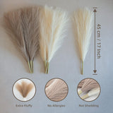 Faux Pampas Grass, 18"/45Cm Artificial Pampas Grass Fluffy 6 Stem Pompous Grass Flower Arrangement For Boho Home Wedding Decoration (Beige,Taupe)
