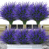 12 Bundles Fake Outdoor Flowers Uv Resistant Plants Artificial Lavender Faux Plastic Shrubs Window Box Garden Porch Home Decor(Purple)