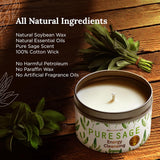 Long Lasting Pure White Sage Candle - 6 Oz - 35 Hour Burn Time - Organic, All Natural, Soy Candle To Cleanse Your Home & Calm, Soothe, Use With Sage Smudge Kit - Spiritual