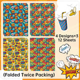 Comic Wrapping Paper 12 Sheets Colorful Talk Bubbles Designs With Pop Art Pow, Bang, Zap Cartoon Gift Wrap For Birthday, Party, 20"×28"