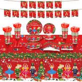 172 Pcs Nutcracker Party Supplies - Merry Christmas Banner, Tablecloth, Disposable Tableware, Napkins For Xmas Theme Holiday Party - Serves 24