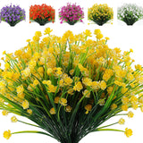 Artificial Flower Outdoor 12 Bundles Faux Plastic Greenery Fake Flowers For Decoration Uv Resistant Fake Flower Plastic Flowers Bulk For Outside Garden Balcony Decor (Yellow)