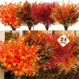 24 Bundles Fall Artificial Flowers Uv Resistant Artificial Outdoor Plants Yellow Orange Faux Flowers Decorations For Home Garden Porch Wedding Autumn Decor