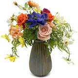 Artificial Faux Flowers In Vase, Silk Flower Arrangement Artificial Floral Centerpiece, Table Centerpieces For Dining Room Home Decor Valentine'S Day Gift (Spring)