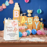 Diaper Raffle Party Games, Bear Balloon Baby Shower Game, Watercolor Brown Themed Baby Gender Reveal Party Supplies & Activities -1 Double Sided Standing Sign + 50 Guessing Cards (A12)
