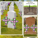 Artificial Cemetery Flowers,Set Of 2 Faux Floral Cross,Artificial Rose Bouquet Decoration For Cemetery Headstones Gravesites,Silk Flowers For Long-Lasting Remembrance (Purple)