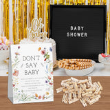Fun Baby Shower Game, Don'T Say Baby Game For Baby Shower (One Sign With 50 Mini Clothespins), Floral Sign For Baby Shower, Baby In Bloom Decorations, Gender Reveal Game-Dsbb39