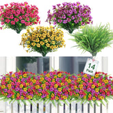 14 Bundles Artificial Flowers For Outdoors,Colorful Silk Fake Flower With Ferns For Spring Summer Decoration, Uv Resistant Artificial Outdoor Faux Plants For Home (Purple Yellow Magenta)