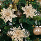 24 Pieces Glitter Poinsettia Flowers Christmas Tree Ornaments, Glitzy Poinsettia Bushes Christmas Decorations For Xmas/Holiday/Seasonal/Wedding (Champagne)