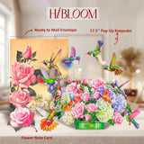 Humming Bird Pop Up Card, 19.5 Inches Real Size Display 3D Valentine Greeting Card, Paper Flower Bouquet, Gift For Valentines Day, Birthday, Mothers Day, Includes Envelope & Message Note