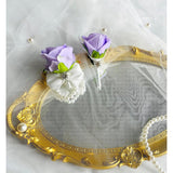 Purple Corsage And Boutonniere Set For Wedding Prom Artificial Flower Corsage Wristlet With Double Pearl Tie Boutonniere For Men Suit Decorations Bridesmaids Groom Groomsmen Bridal Shower