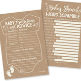 Baby Shower Games For 50 Guests - Predictions & Advice Cards For New Parents, Word Scramble Baby Shower Game, Kraft Babyshower Games For Girl Boy Gender Neutral, Designed In Usa