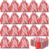 100 Pcs Christmas Satin Gift Bags With Drawstring Candy Cane Bags Christmas Mini Glitter Stripes Treat Bag Reusable Gift Wrapping Sack For Xmas Holiday Party Favor(4 X 6 Inch,White And Red)