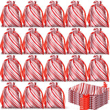 100 Pcs Christmas Satin Gift Bags With Drawstring Candy Cane Bags Christmas Mini Glitter Stripes Treat Bag Reusable Gift Wrapping Sack For Xmas Holiday Party Favor(4 X 6 Inch,White And Red)