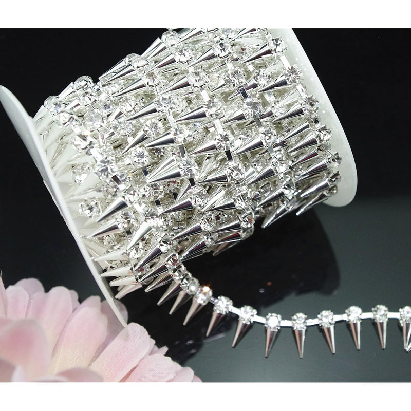 1 Yard 4Mm Stunning Rivet Spike Stud Rhinestone Chain Applique Costume