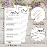 Wedding Shower Games Cards, Twenty Questions About The Bride, 25 Pcs Pearls And Champagne Bridal Wedding Activities Game Cards For Guests, Engagement Bridal Shower Party Decorations, 4X9 Inch-C12