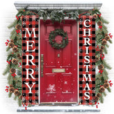 Merry Christmas Banner 71X13 In - Buffalo Plaid Door Banner For Christmas Decorations - Plaid Christmas Decor Indoor - Front Door Holiday Outdoor Sign - Xmas Decor For Patio & Porch!