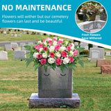 Artificial Cemetery Flowers Saddle - Grave Decoration Headstone Flower Rose For Outdoor Grave Decorations (Pink White)