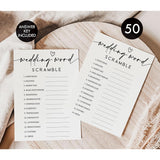 50 Wedding Word Scramble (50-Cards) Fun Bridal Shower Game Activity, Decorations, Engagement Party, Rehearsal Dinner, Minimalist Script
