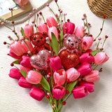 Valentine'S Day Decorations Valentines Day Gifts 10 Pack Artificial Floral Picks With Pink Red Bear And Heart Tulip For Valentine Mothers Day Anniversary Candlelight Dinner Party Decor