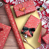 Christmas Wrapping Paper Roll, Red Kraft Wrapping Paper For Holiday Xmas, Gift Wrapping Paper For Boys Girls Men Women, Gift Wrap With Snowflake, Christmas Hats, Stockings, Trees Designs, 17X590 Inch. (Red)