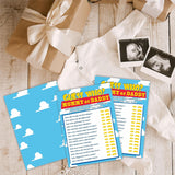 30 Baby Shower Guess Who Mom Or Dad Game, Sky & Clouds Theme 5 X 7 Inches Double Sided Fill-In Game Cards For Boys Or Girls, Gender Neutral Party Favor & Supplies-D03