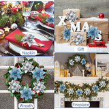 30 Pcs Poinsettia Christmas Artificial Glitter Flower Xmas Flower Poinsettia For Xmas Christmas Tree Craft Decor(Light Blue, Silver)