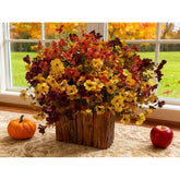 15 Bundles Artificial Fake Fall Plants Flowers Outside Decoration Faux Silk Colorful Daisy Uv Resistant Look Real No Fade Front Door Porch Patio Yard Balcony Autumn Decor (Orange Yellow Brown)