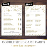 Bridal Shower Games - 5 Activities For 25 Guests - Double Sided Games - Gold Polka Dots