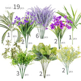 19 Bunches Fake Plants Outdoor, Fake Bushes Uv Resistant Artificial Lavender Flowers Greenery Shrubs Faux Greenery For Outdoor Garden Patio Front Porch Yard Decor